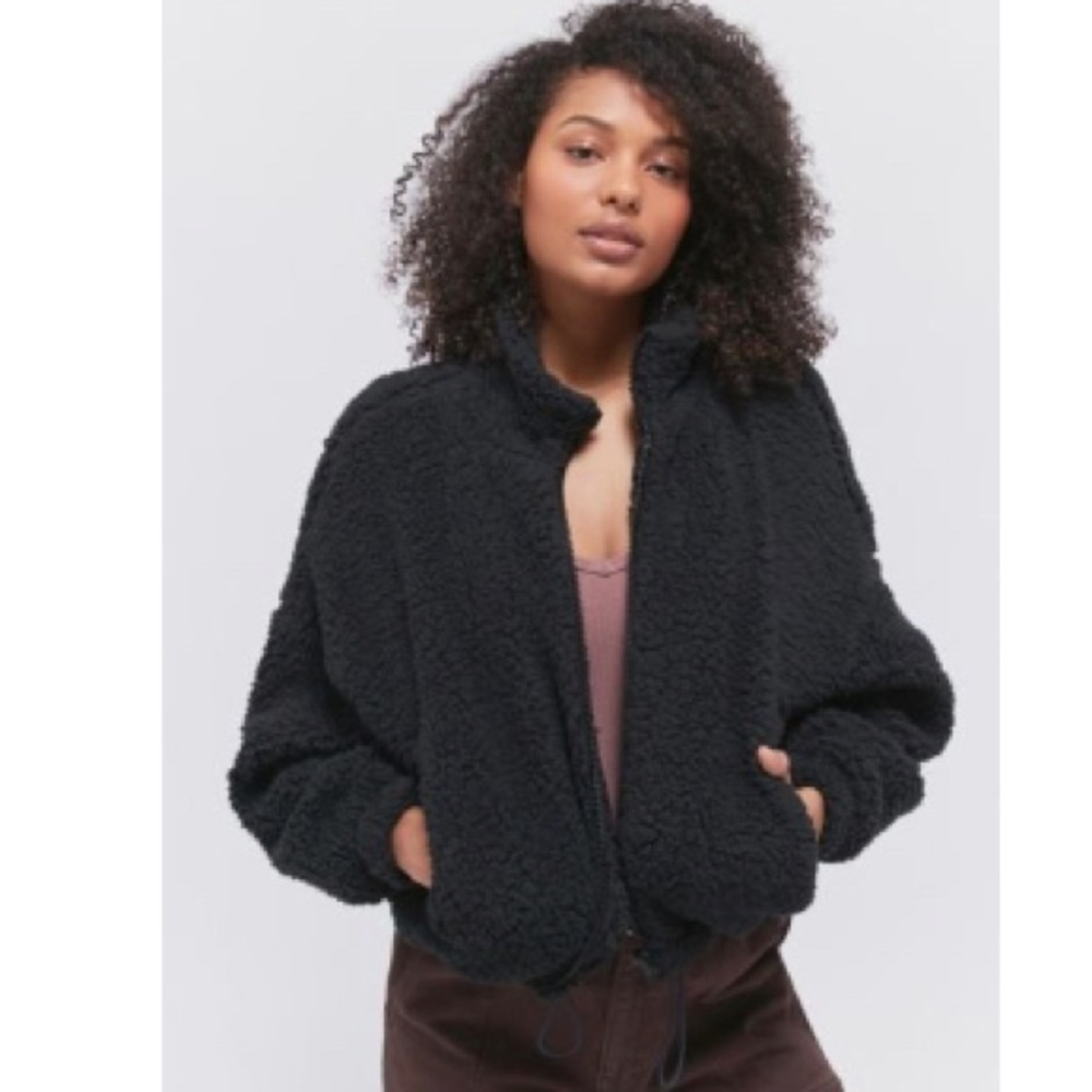 UO Willow Fuzzy Drawstring Teddy Jacket